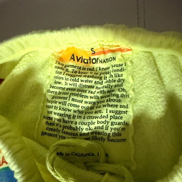 Aviator Nation Logo Sweatpants | Size Small | Lime Green | Made in USA - Picture 4 of 5